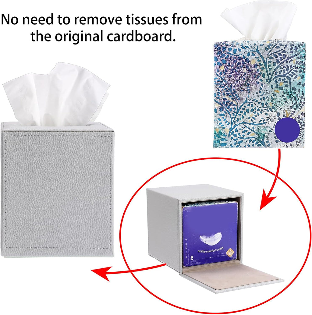 Sumnacon Tissue Box Cover Square,Magnetic Bottom PU Tissue Box Holder,Grey