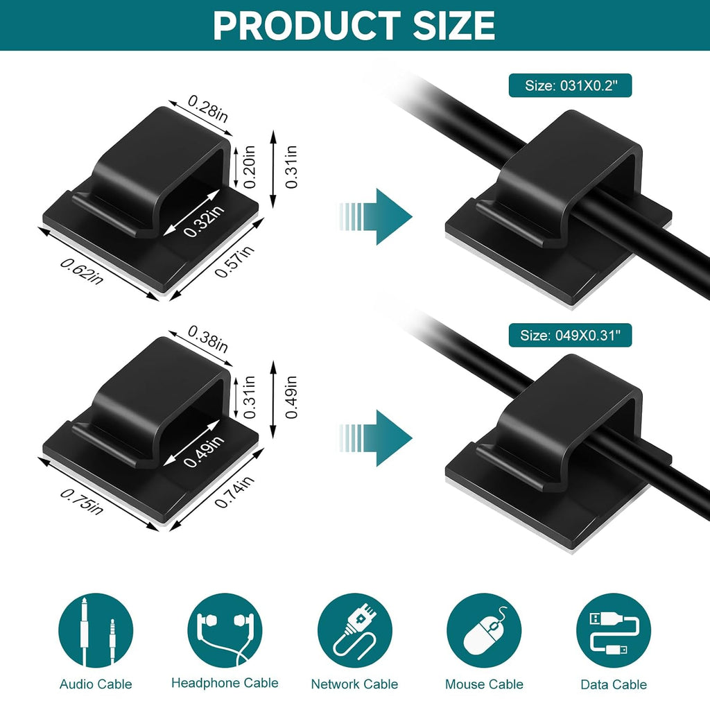 63pcs Black Cable Management, Adhesive Cable Clips, ID 0.49"x 0.31"