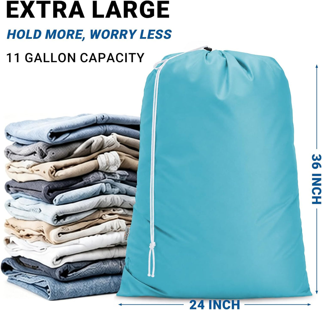2 Pack XL Laundry Bags, Extra Heavy Duty Large Laundry Bag with Drawstring Closure, Machine Washable Clothes Organizer for Hamper, College Dorm, Travel (Lake Blue + Navy Blue, X-Large)