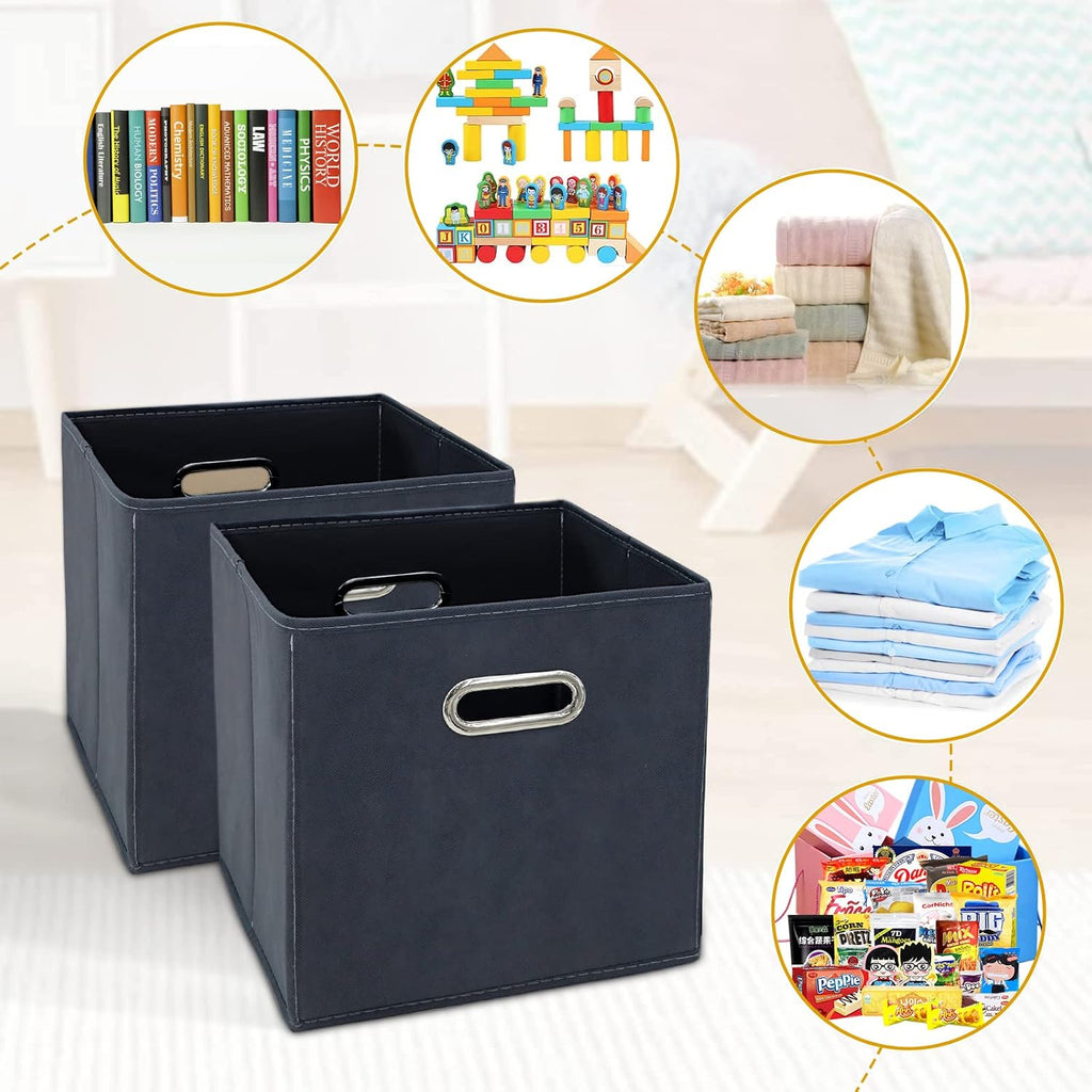 11 Inch Cube Storage Bins , Fabric Cubes Organizer Baskets with Handle, Foldable Basket for Closet or Collapsible Storage Box, 11x11x11 Set of 4 (Grey )