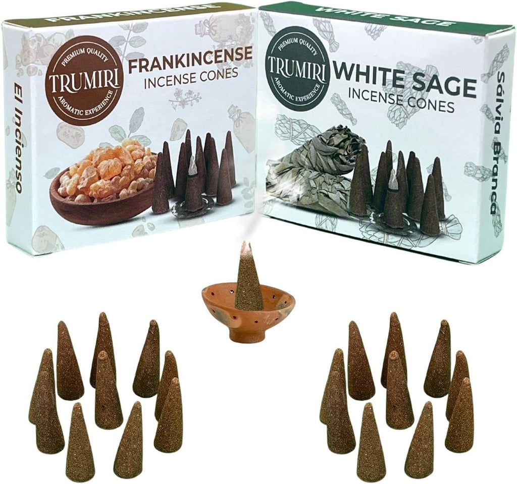 TRUMIRI Incense Cones - Combo Pack of 20 Cone Incense - 10 Frankincense + 10 White Sage