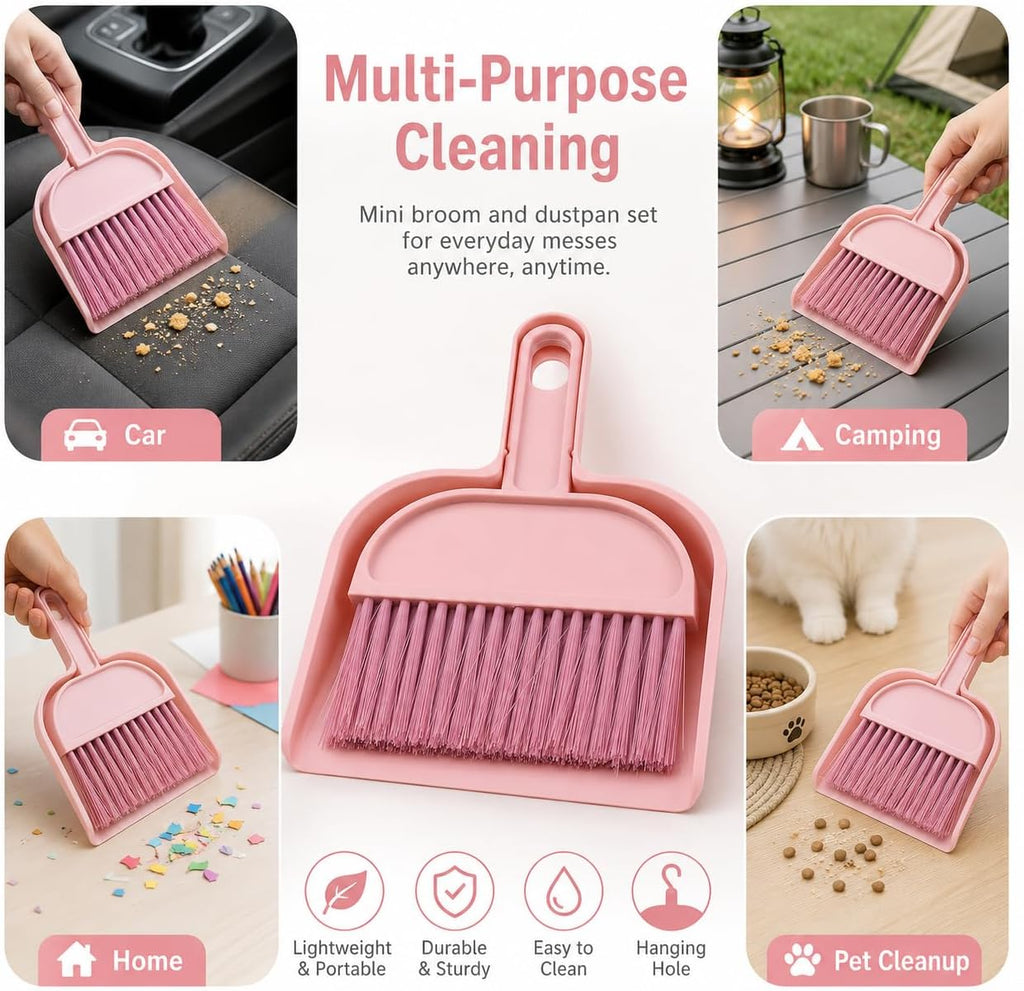 Mini Broom and Dustpan Set, Compact Cleaning Kit for Home Car Camping Small Spaces Pet Cleanup and Travel