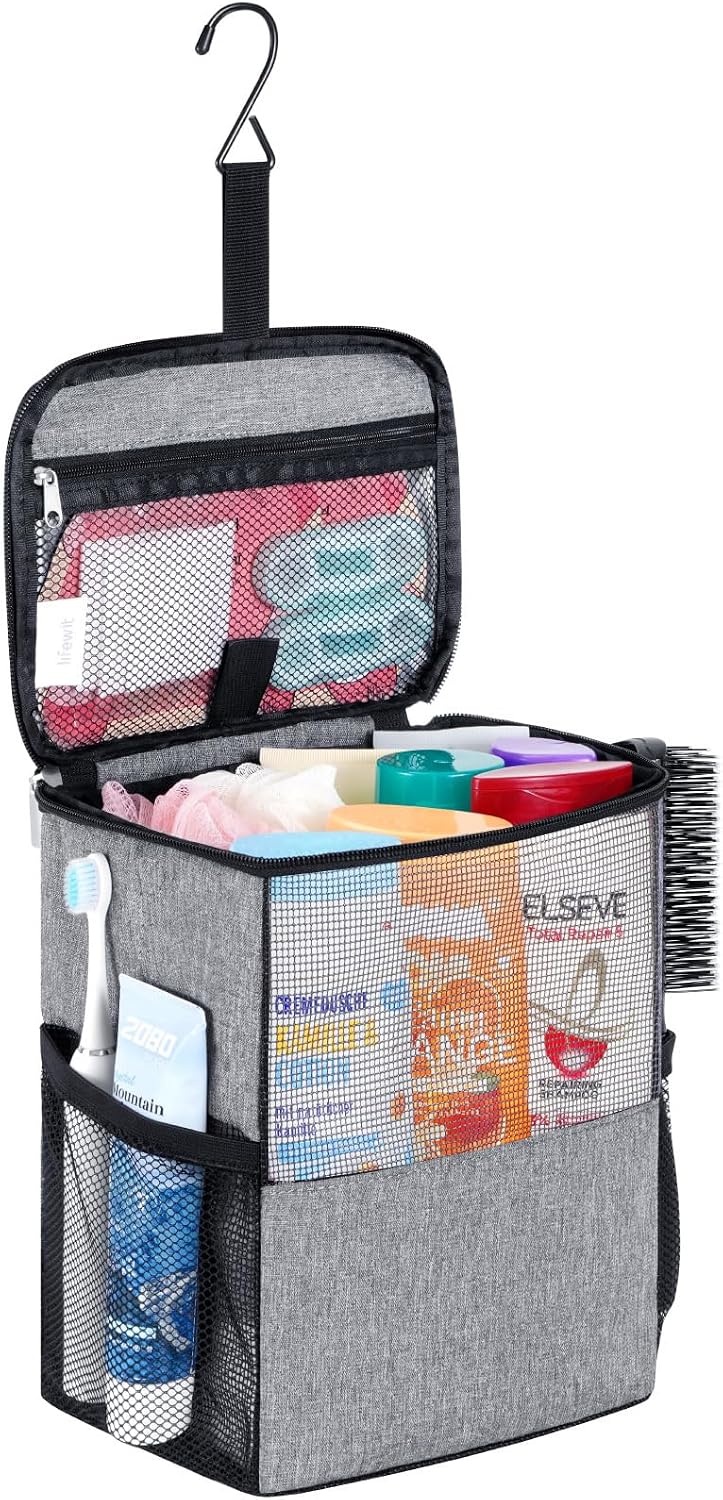 Lifewit Mesh Shower Caddy Bag, Hanging Shower Organizer, Medium, Grey