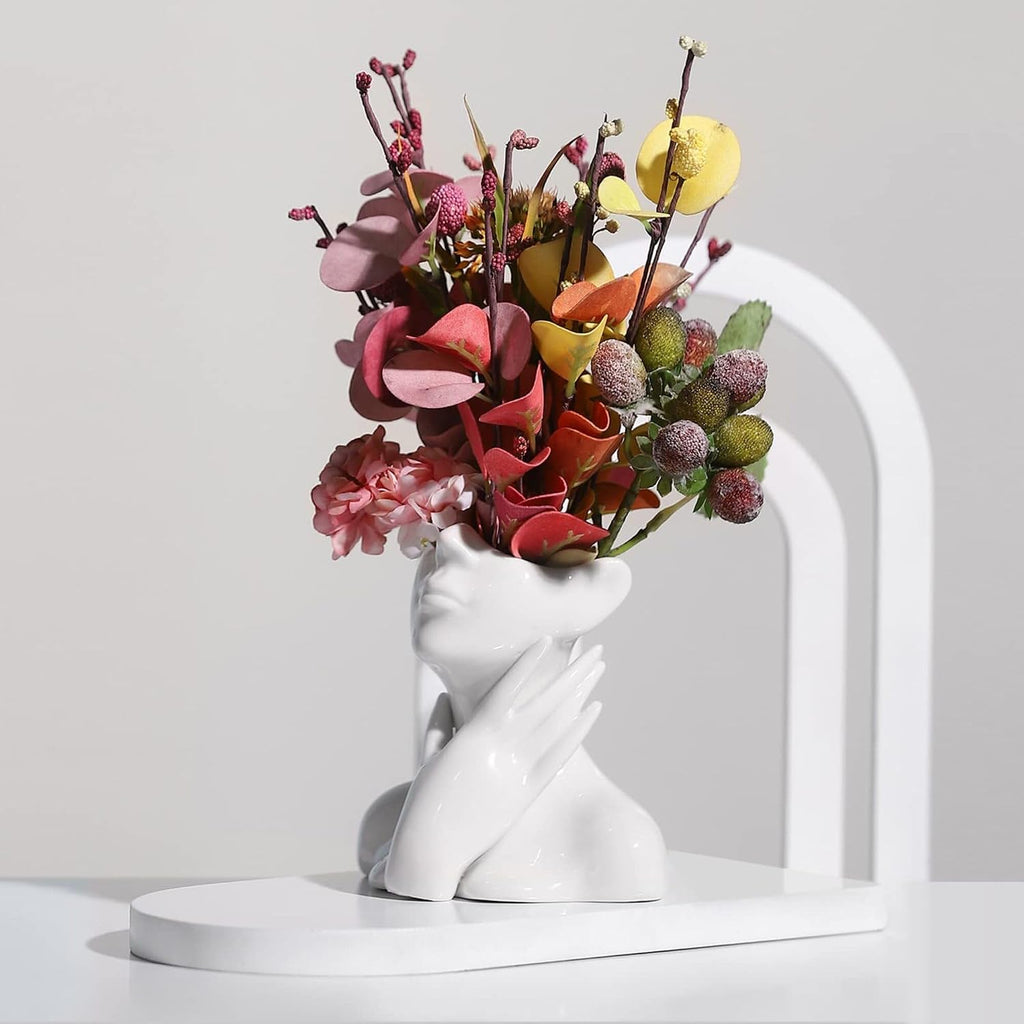 XSMXLNKWL Ceramic Face Vase White Flower Vase for Decor, Female Face Vase Art, Modern Decorative Vase Centerpiece for Table, Shelf, Living Room, Office, Bedroom, Small
