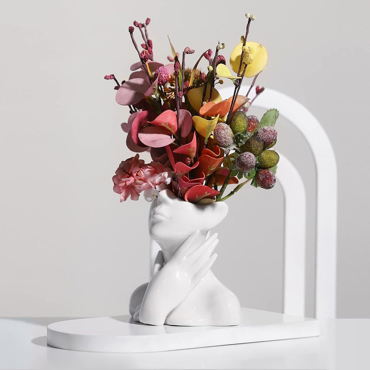 XSMXLNKWL Ceramic Face Vase White Flower Vase for Decor, Female Face Vase Art, Modern Decorative Vase Centerpiece for Table, Shelf, Living Room, Office, Bedroom, Small