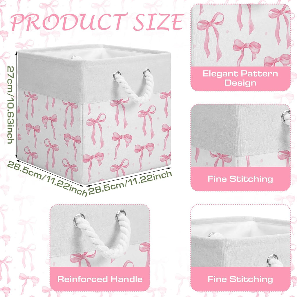 Light Pink Bow Cube Storage Bin Set of 6 Cube Storage Basket, 11.22 Inch