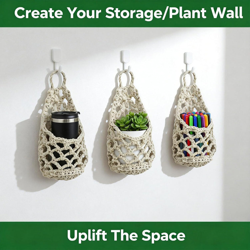 Macrame Plant Hanger Set of 2, Boho Wall Hanging Planter for up to 4" Pots