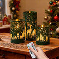 Green Christmas Flameless Candles Battery Operated Remote Timer