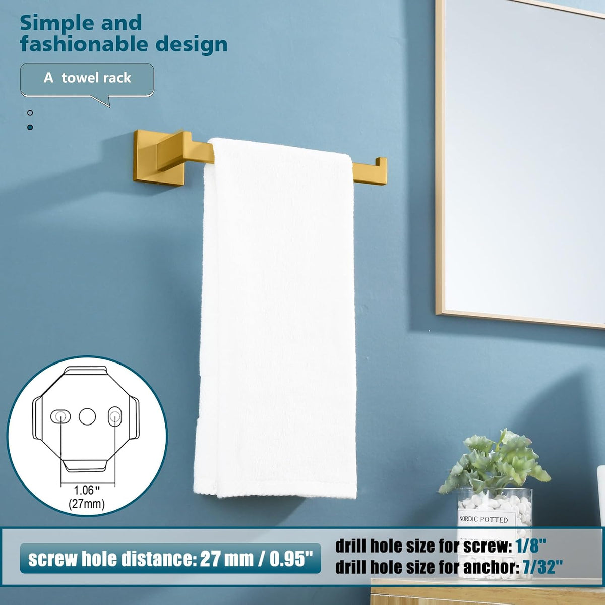 KOKOSIRI Towel Bar Gold Hand Towel Holder for Bathroom Kitchen Hardware Stainless Steel Wall Mounted, Brushed Gold, B3003BG