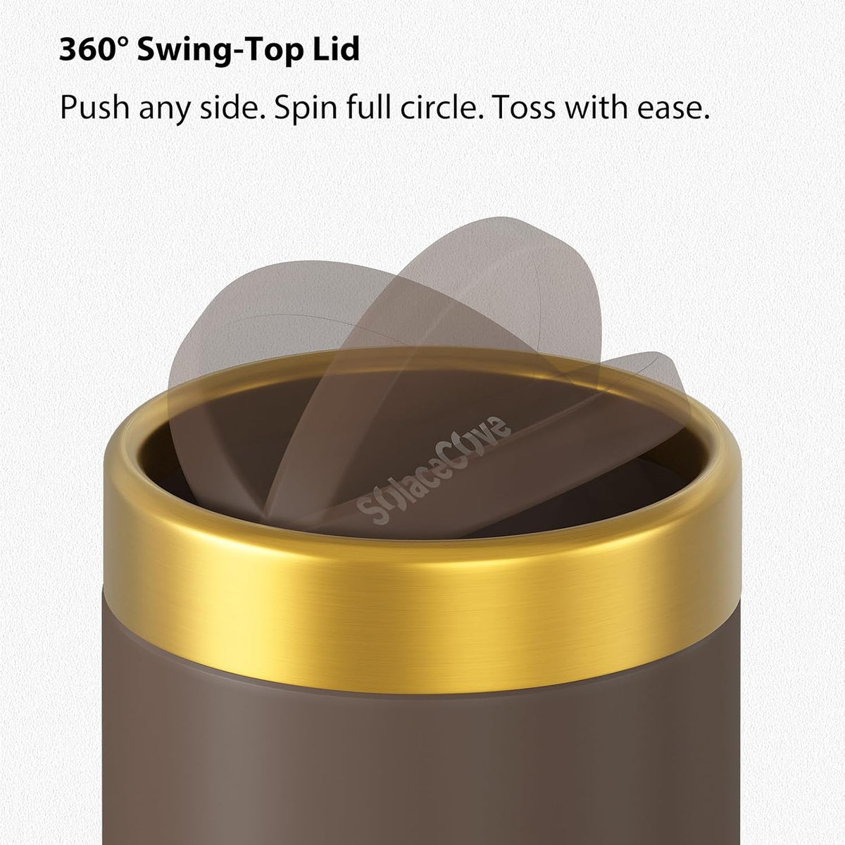 Countertop Trash Can with Lid for Desk Top,0.4 Gallon Stainless Steel Mini Trash Can for Desk、Car、Office、Kitchen,Swing Top Trash Bin with a Roll of Trash Bag(Brown)