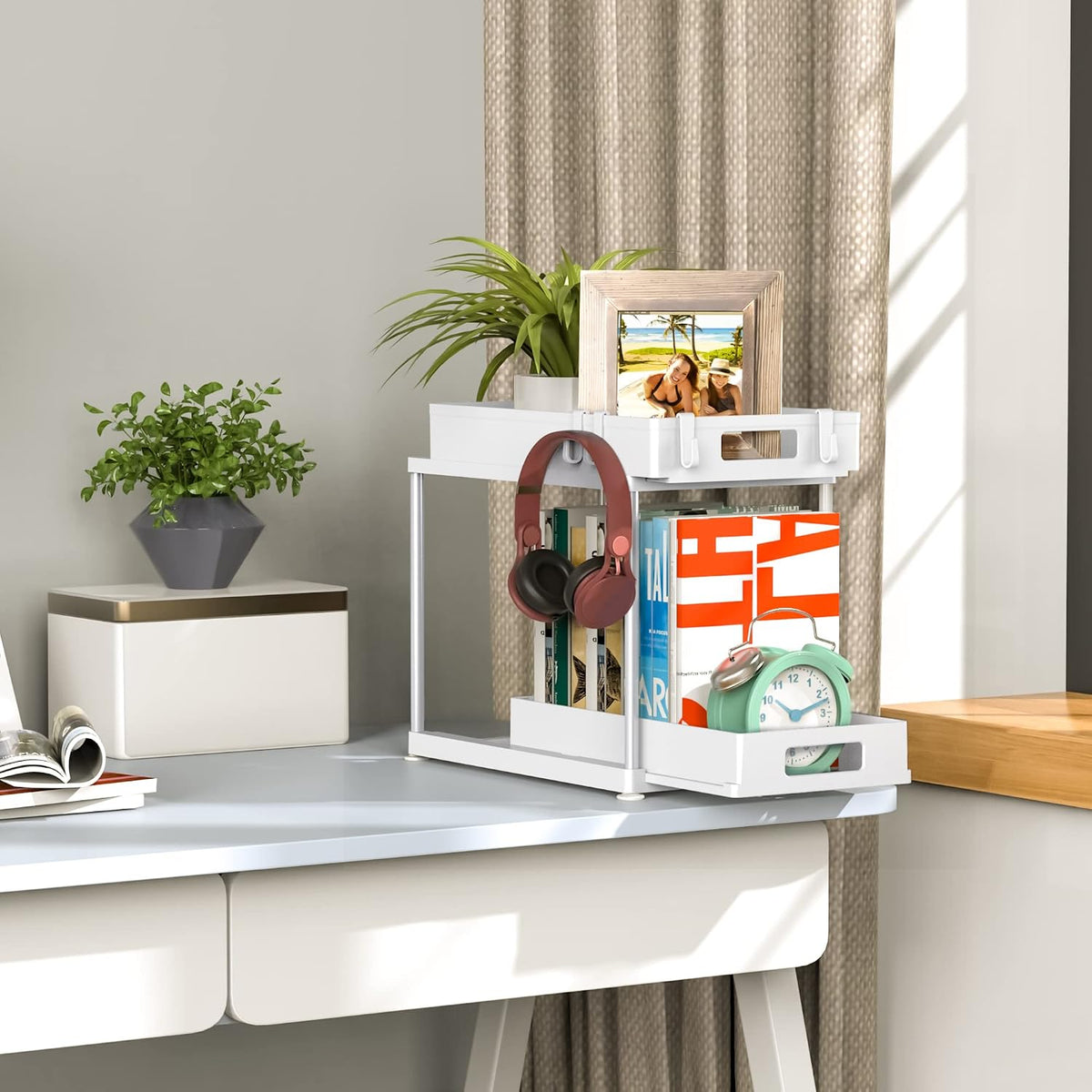 2 Pack Under Sink Organizer with Double Pull-Out Drawer, White
