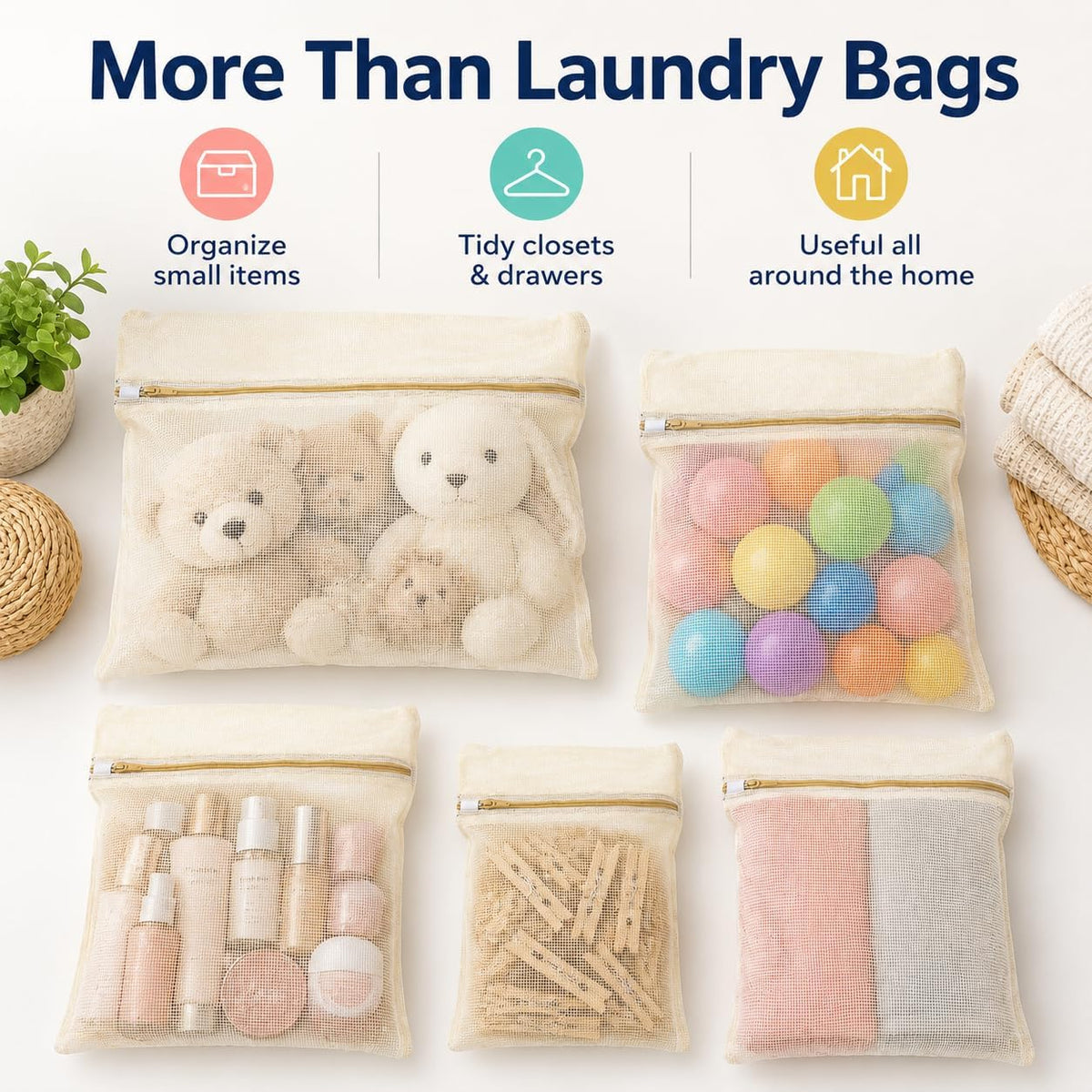 IMIKEYA Mesh Laundry Bags for Delicates, 4 Pack Cotton Zippered Wash Bags in 4 Sizes for Bras, Underwear, Socks, Sweaters, Baby Clothes, Travel and Dorm Organization