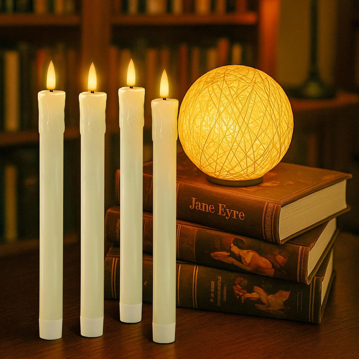 Homemory 9.6 Inches Waxy Flameless Taper Candles with Remote Timer Dimmer, Flickering LED Candlesticks, Battery Operated Window Candle for Christmas Wedding Decor, 6 Pcs Ivory Drip Taper Candles