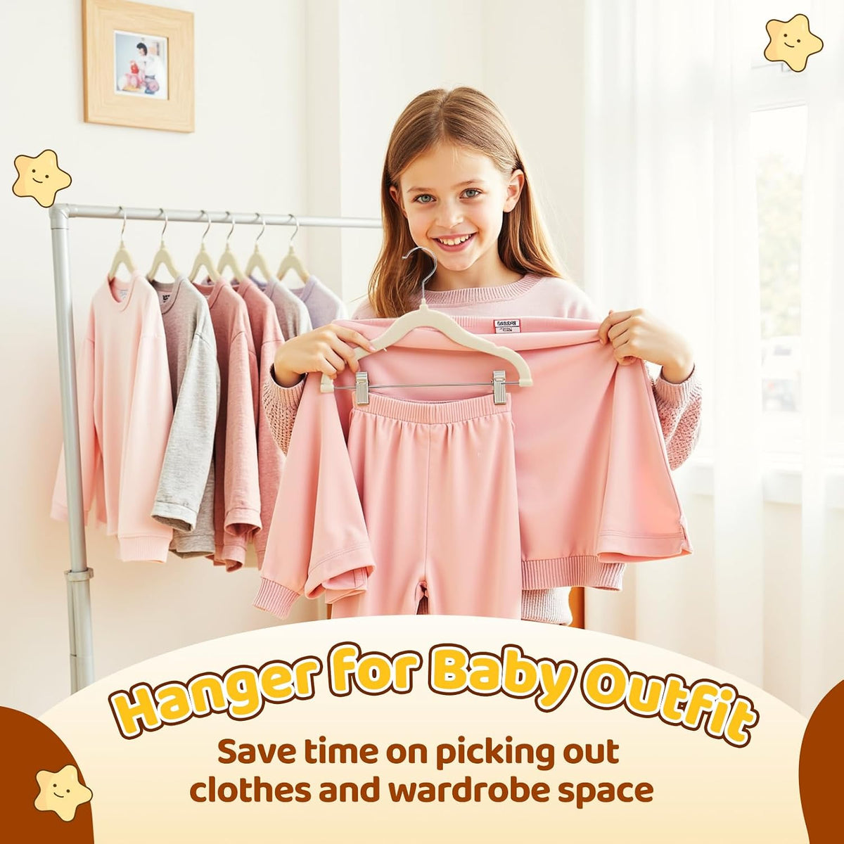 Flottian 36-Pack Baby and Kids Velvet Hangers with Clips, Non Slip and Space-Saving Kids Pants Hangers for Baby/Toddler Pants, Skirts, Coats, Beige