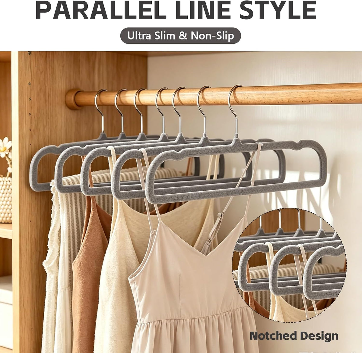 50 Pack Velvet Pants Hangers Non Slip, Velvet Hangers Space Saving for Closet, Strong Durable Clothes Hanger with 360° Swivel Hook, Ultra Soft Flocked Hanger for Pants Jeans Shirts Bra Shorts (Grey)