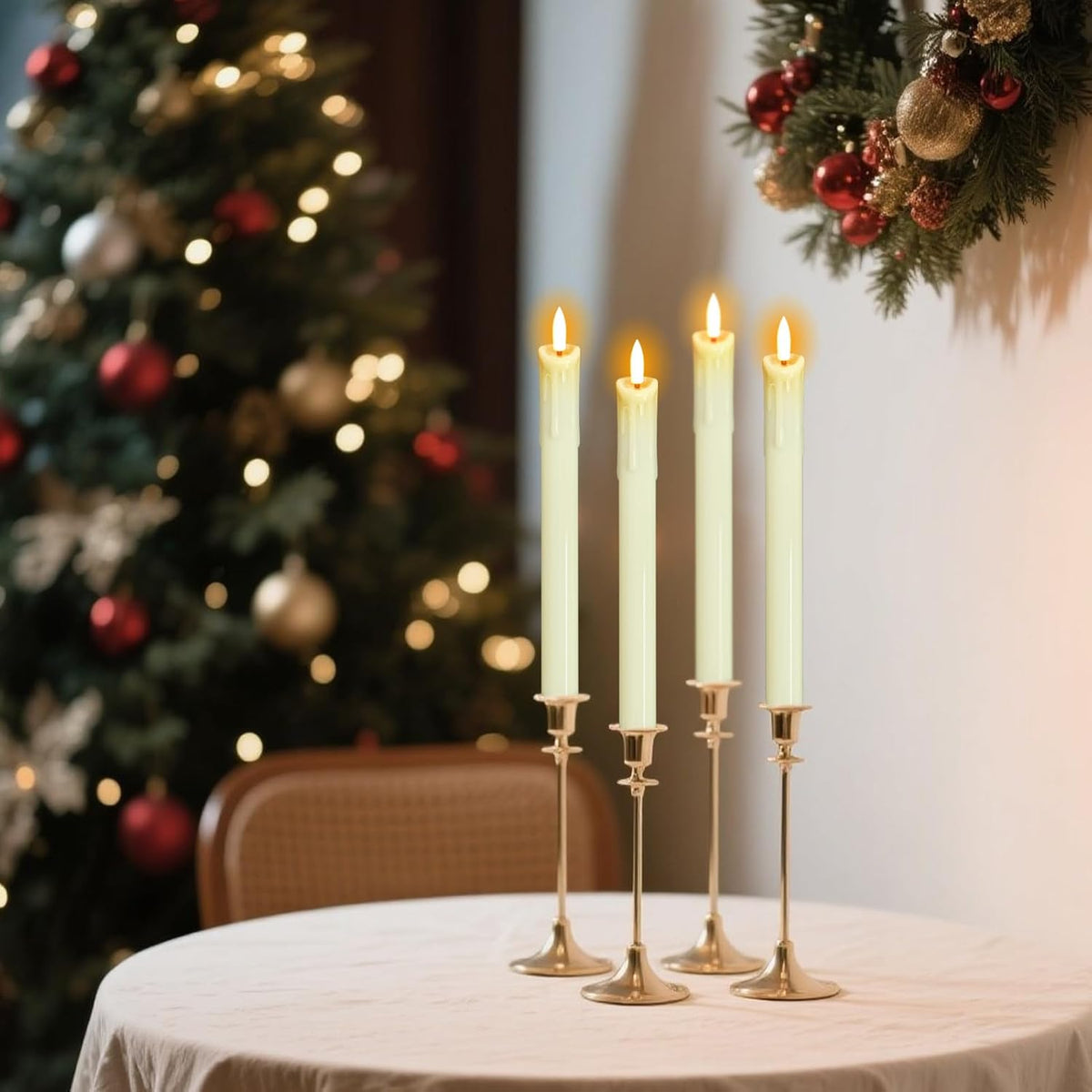 Ivory Dripping Flameless Taper Candles with Remote and Timer 6Pack