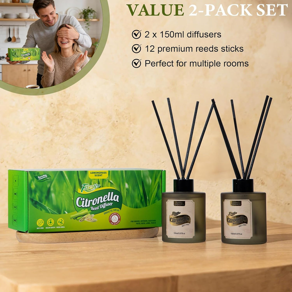 SCENTORINI Lemongrass Reed Diffuser Set with 12 Sticks for Summer, 10 fl oz