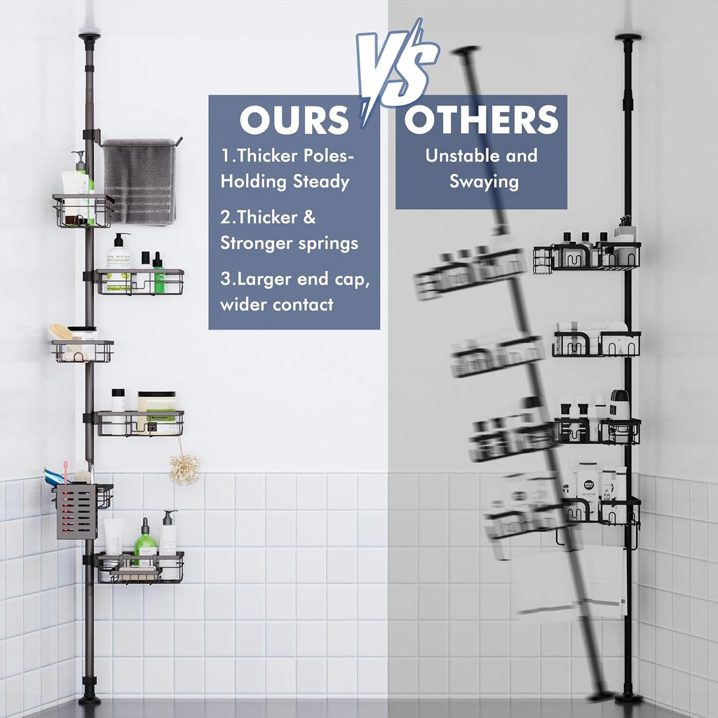 Corner Shower Caddy Tension Pole, Bathroom Organizer and Storage for Shower