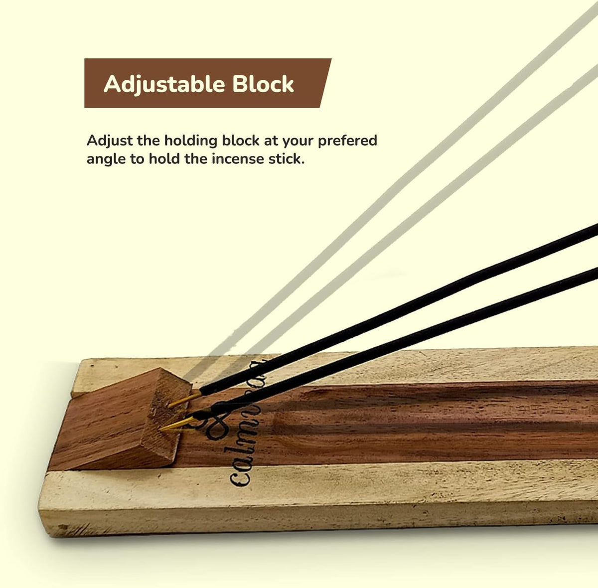 CALMVEDA Rosewood Incense Holder for 2 Sticks & Cones - 11 inch, Handmade