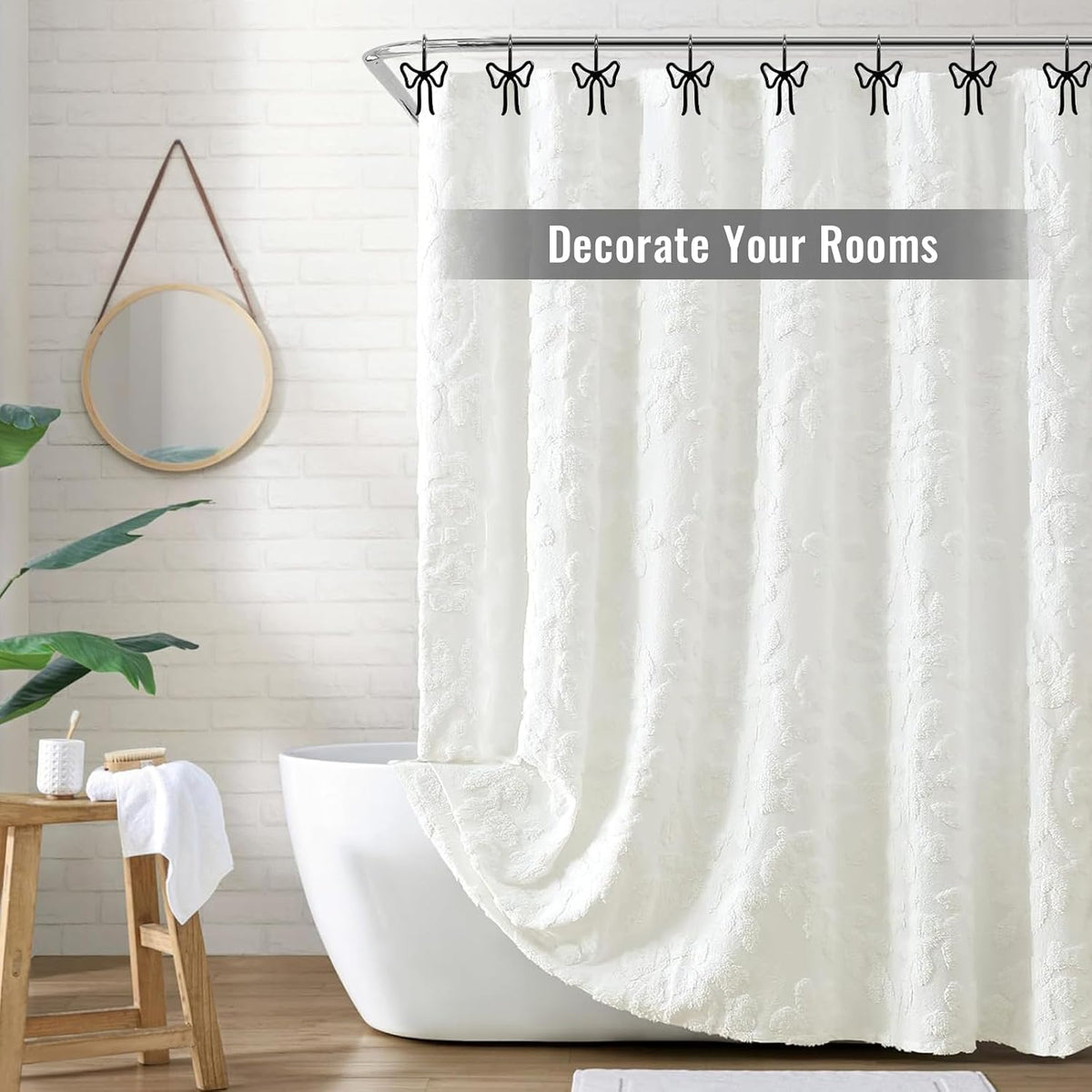 Bow Decorative Shower Curtain Hooks, Bowknot Shower Curtain Rings, Modern Bow Shower Curtain Hangers, 12PCS Shower Hooks for Shower Curtain, Home Decor, Bathroom, Bedroom, Living Room (Big-Black)