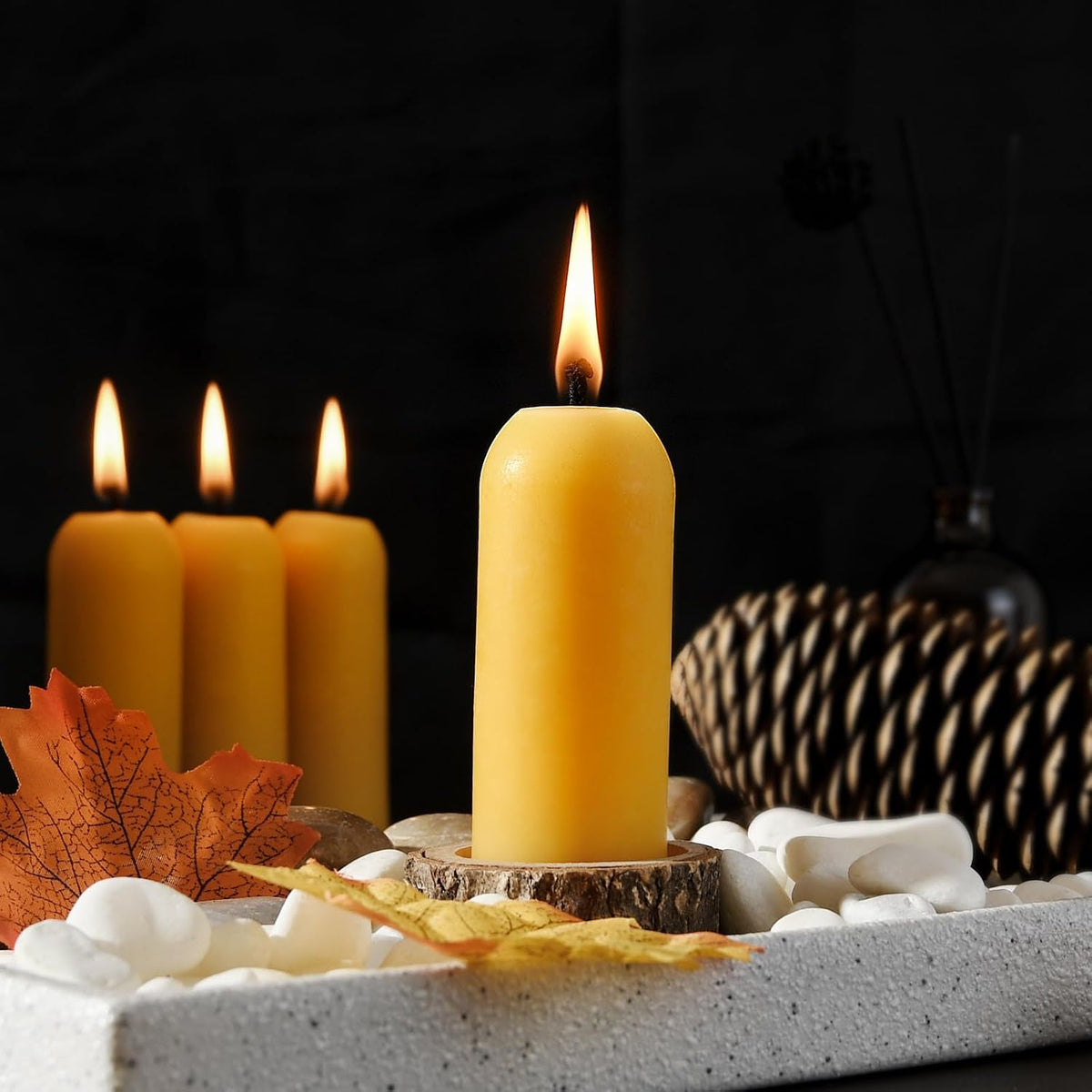 Natural Beeswax Emergency Pillar Candles, Pack of 15, Yellow, Long Lasting