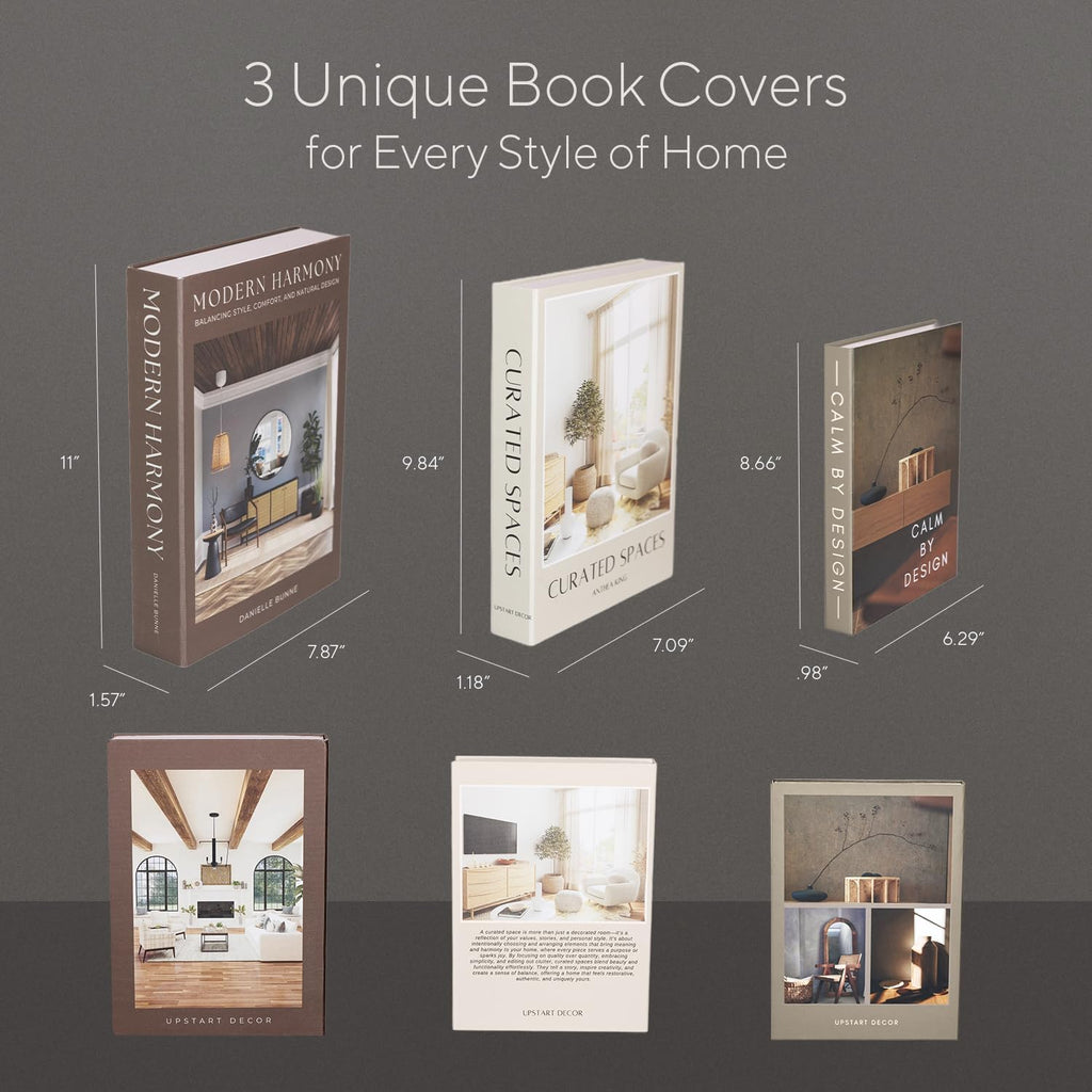 Modern Decorative Books Set of 3, Brown & Cream Faux Books with Storage