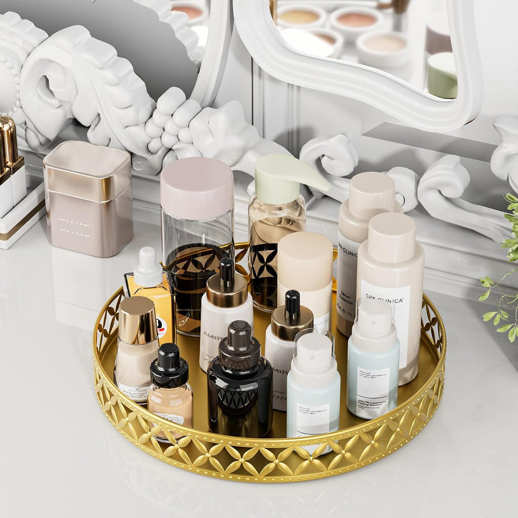 Vanity Tray for Bathroom Counter - 11 Inch Round Gold Decorative Tray
