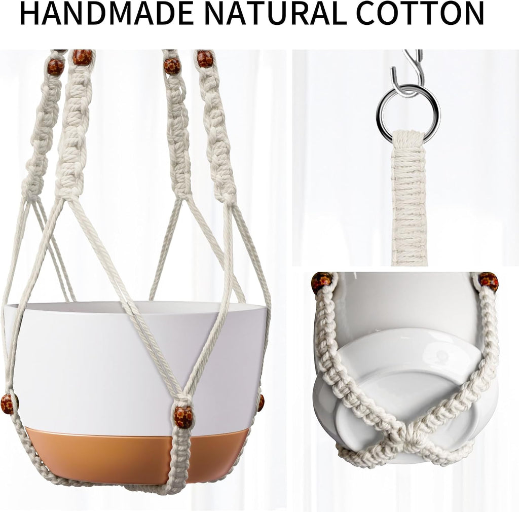 Macrame Plant Hanger - Fits 6-15 Inch Pots, Set of 2, Ivory