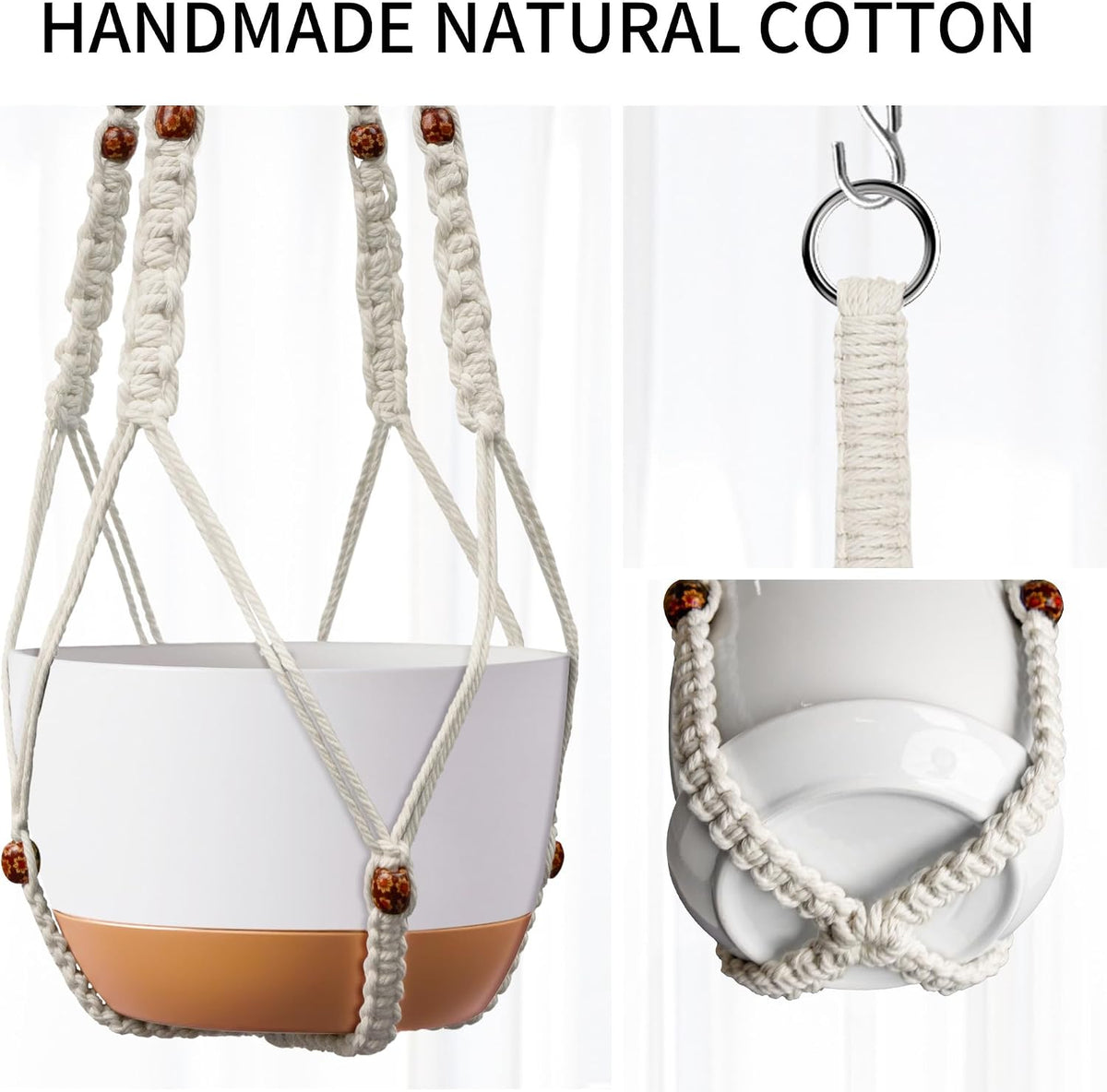 Macrame Plant Hanger - Fits 6-15 Inch Pots, Set of 2, Ivory