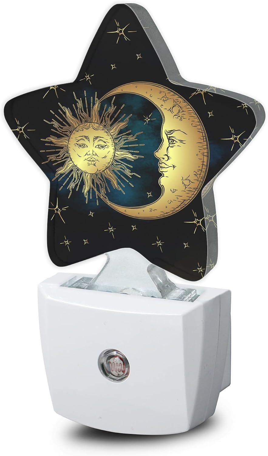 Celestial Moon Golden Sun Night Light Plug-in Dusk to Dawn Smart Sensor White Led Nightlight for Bedroom Bathroom Kitchen Hallway Stairs Energy Efficient Decor Desk Lamp