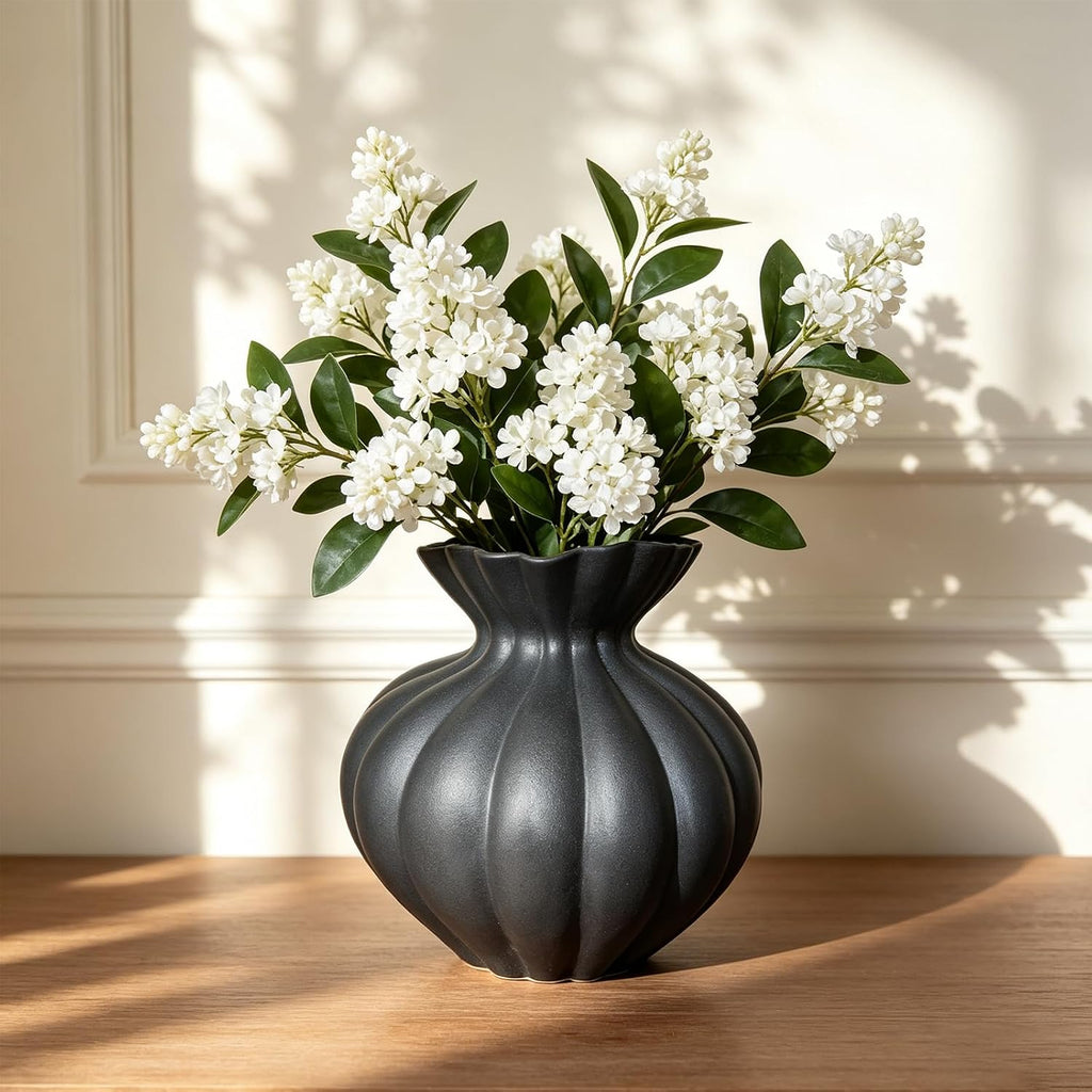 Ceramic Vase, Modern Boho Flower Vase for Home Decor, Unique Vase for Farmhouse Living Room Cabinet Table Centerpieces Wedding Decorations (Extra-Wide-Black)