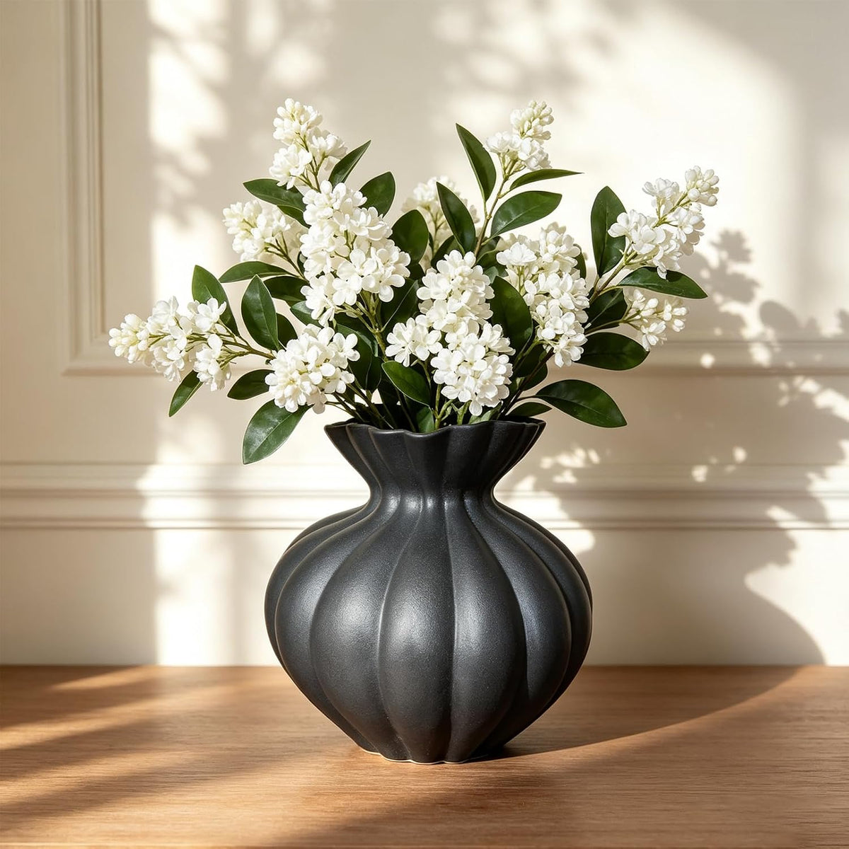 Ceramic Vase, Modern Boho Flower Vase for Home Decor, Unique Vase for Farmhouse Living Room Cabinet Table Centerpieces Wedding Decorations (Extra-Wide-Black)