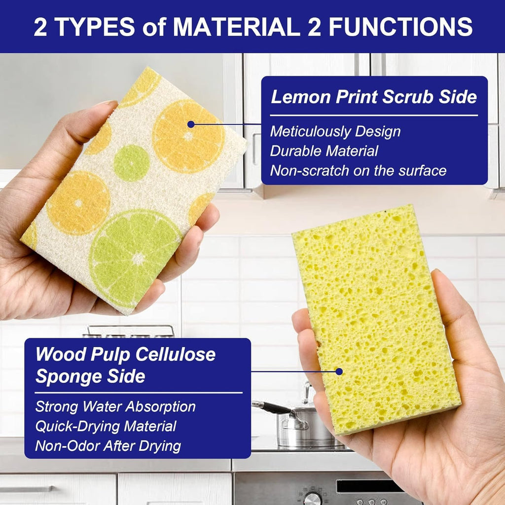CELOX 6 Pack Dish Sponges, Non Scratch Sponge for Kitchen Cleaning, Lemon Printed Dual Sided Scrub Sponges
