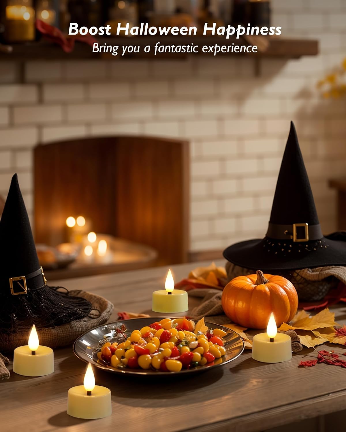 Amagic 12Pcs Flameless Timer Remote 3D Black Wick Tealights Candles, Ivory
