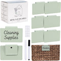 Hygge & Sage: Metal Non-Slip Basket Labels Clip On for Storage Bins, or Wire Racks | Includes 8 Labels, 8 Non-Slip Pads, and 2 Free Markers (Sage Green)