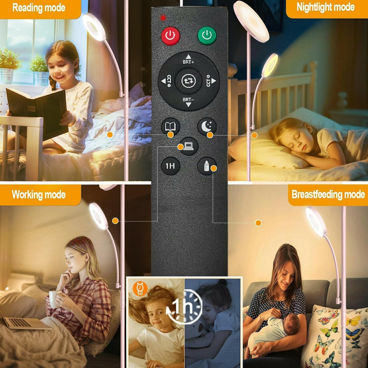 marctronic Pink Floor Lamp, 42W 4000LM Super Bright LED Room Lamp with Adjustable Reading Light,Dimmable Modern Standing Lamp with Remote & Touch Control for Room Bedroom Office Floor Light