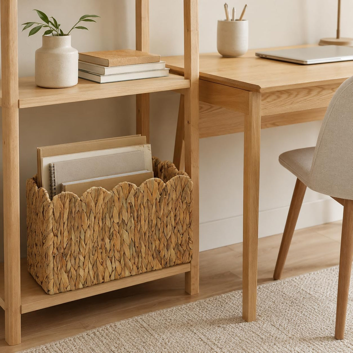 Water Hyacinth Magazine Holder, Tall Narrow Wicker Basket