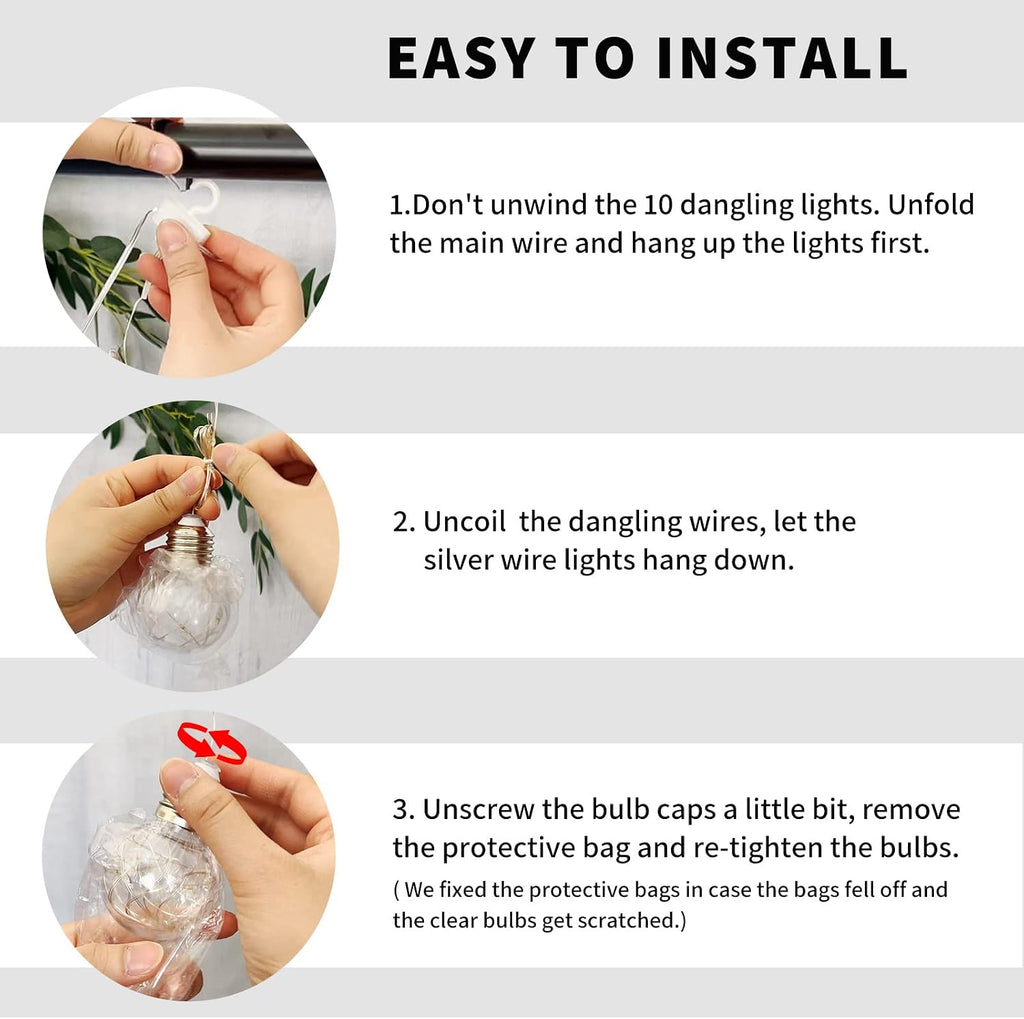Wish Ball Curtain Lights 200 LED Window Fairy Light, USB/Battery Powered Twinkle Globe Curtain String Lights for Wedding Backdrop Room Dorm Party Christmas Decor (Warm White)
