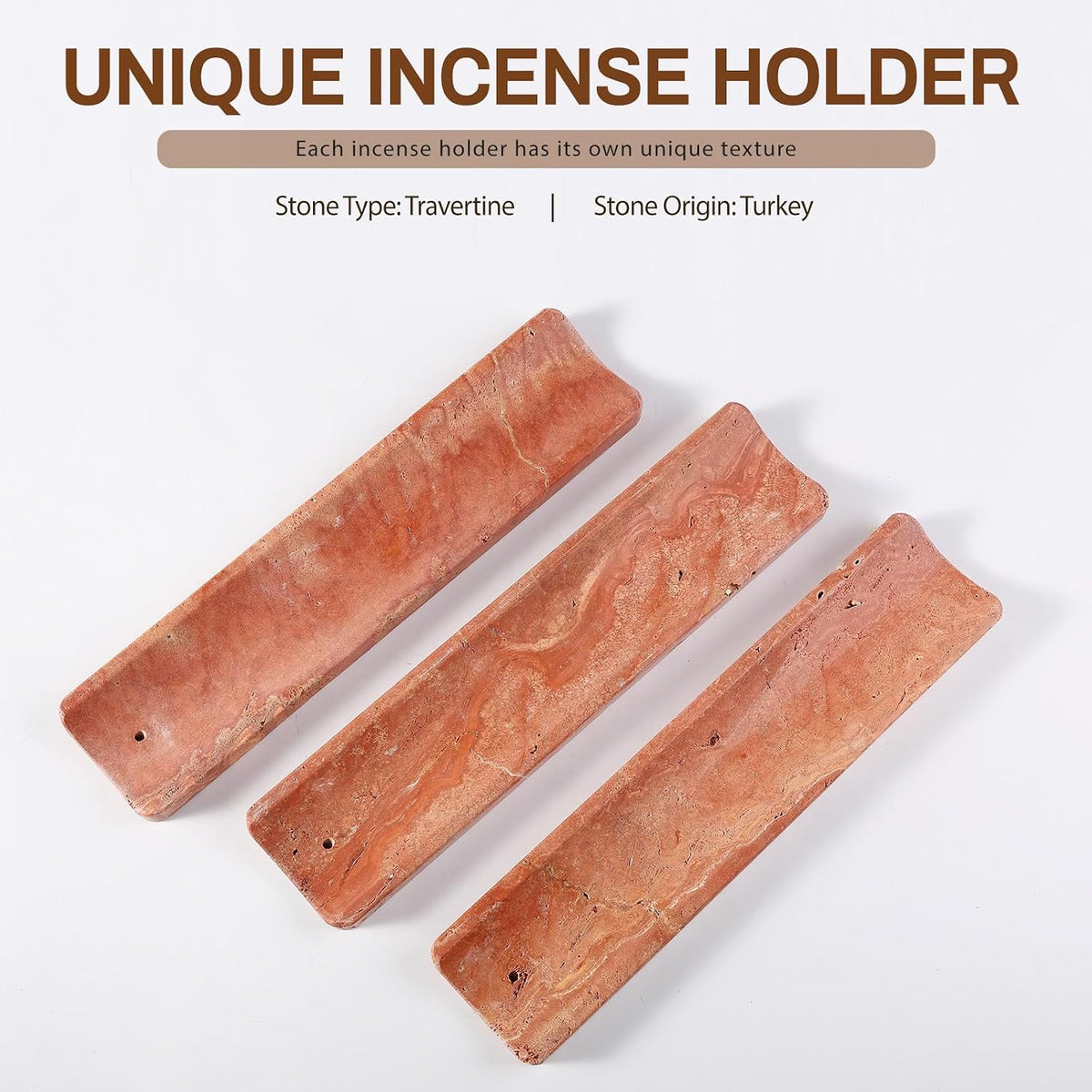 Koville Natural Travertine Incense Holder, Incense Holder for Sticks with 9 Holes, Handmade Incense Burner Ash Catcher for Meditation Yoga SPA, Balsam Fir/Palo Santo/Sage/Cone Incense Holder(Red)