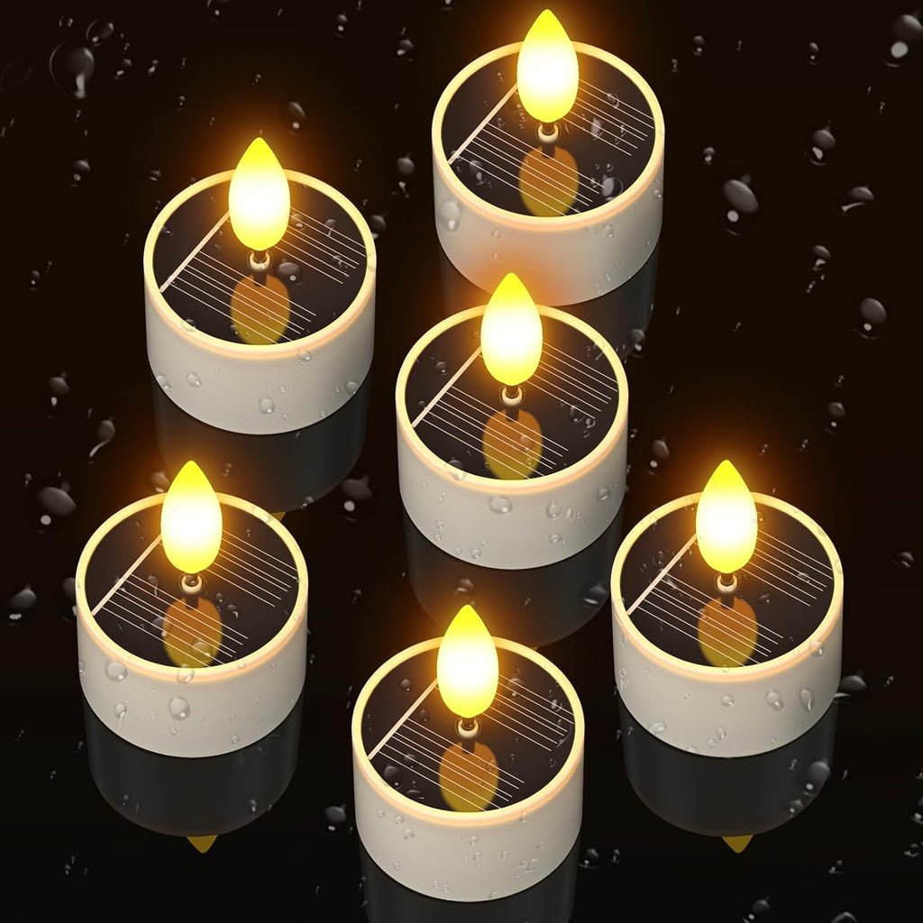 Yme Solar Tea Lights Outdoor Waterproof, Rechargeable Flameless Candles