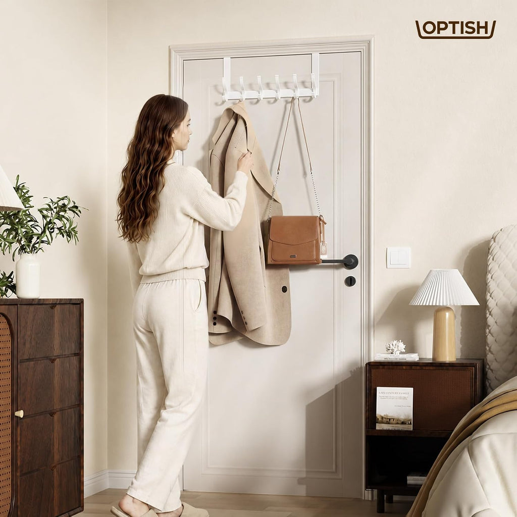 Optish Over The Door Hooks, Door Hanger Hook, Over The Doors Towel Rack for Bathroom, Doors Towel Hanger for Hanging Coats Hats (1Pack, White)