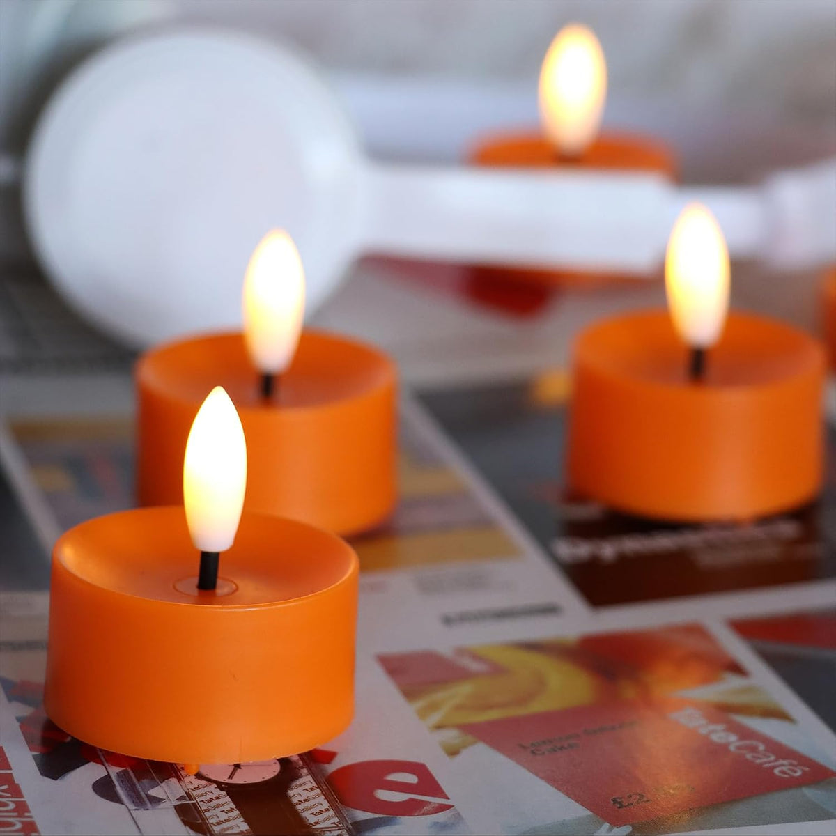 12 Pack Orange Flameless Tea Lights Candles Battery Operated LED Tealights