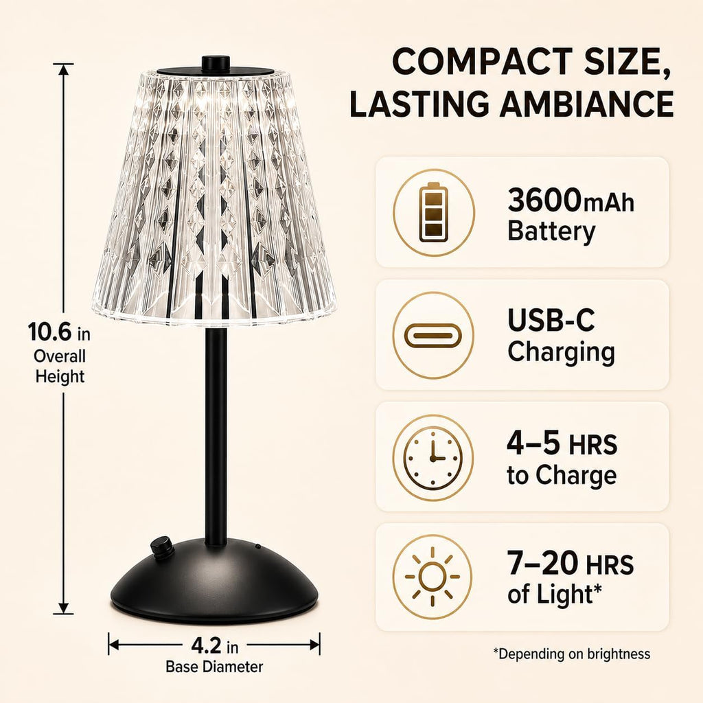 Small Black Cordless Table Lamp Rechargeable for Kichen Countertop Dining