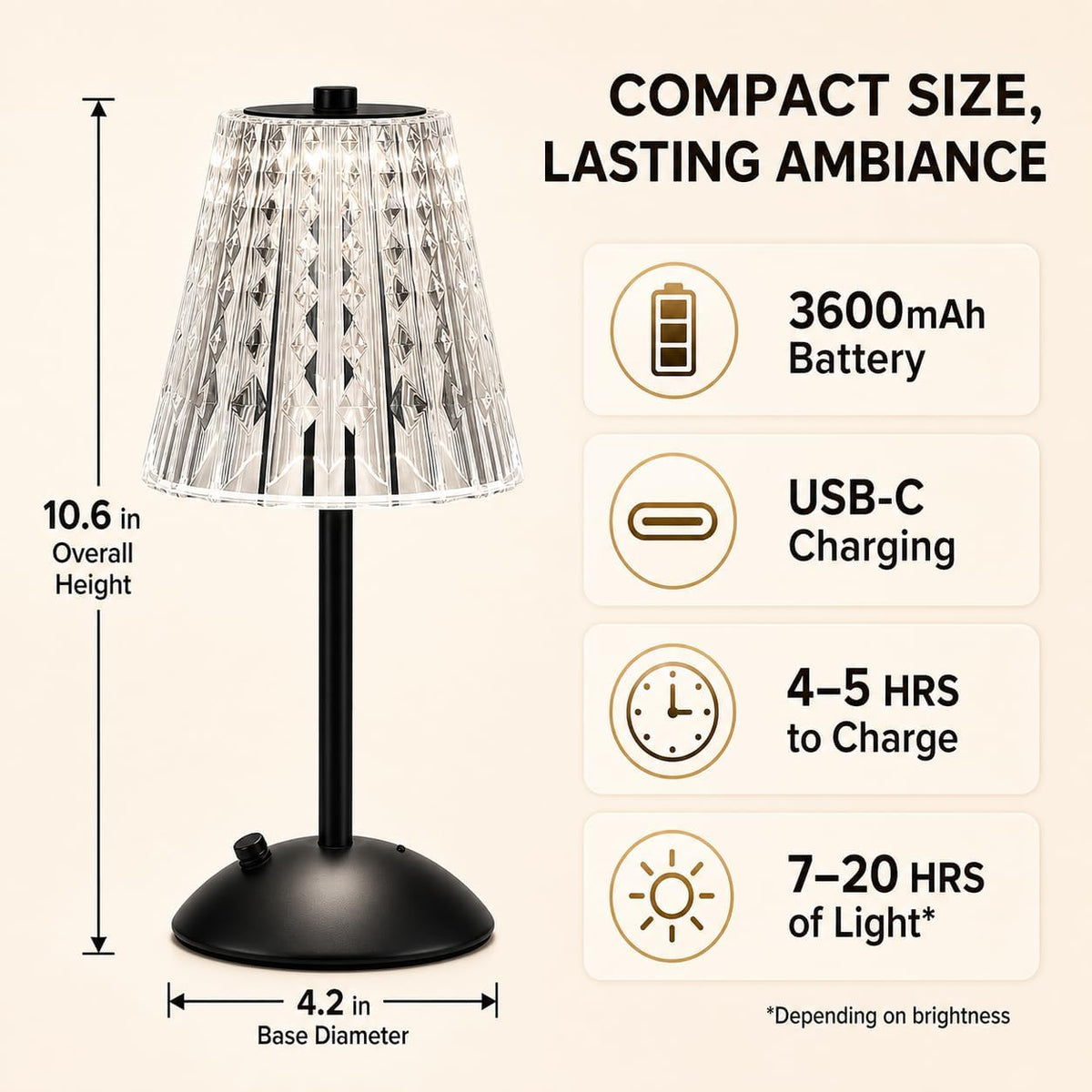 Small Black Cordless Table Lamp Rechargeable for Kichen Countertop Dining