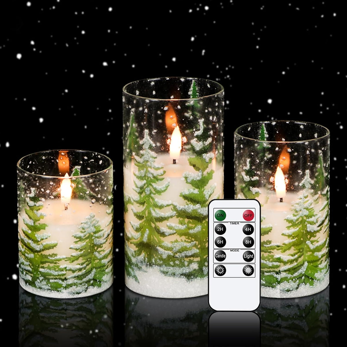 Eldnacele Christmas Tree Flameless Candles Glass with Remote and Timer