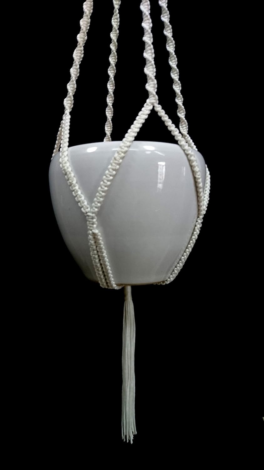 4 Legs Polypropylene Fiber Rope Macrame Plant Hanger Hanging Planter Holders Black& White Color, 48-inches for 10-12" Pot (White)