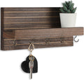 Lwenki Decorative Key Holder for Wall with Shelf, Entryway Shelf with Hooks Holds Leashes, Jackets and Glasses – Sturdy Wood Keyholder Entrance Hanger with Mounting Hardware (Brown, Medium)