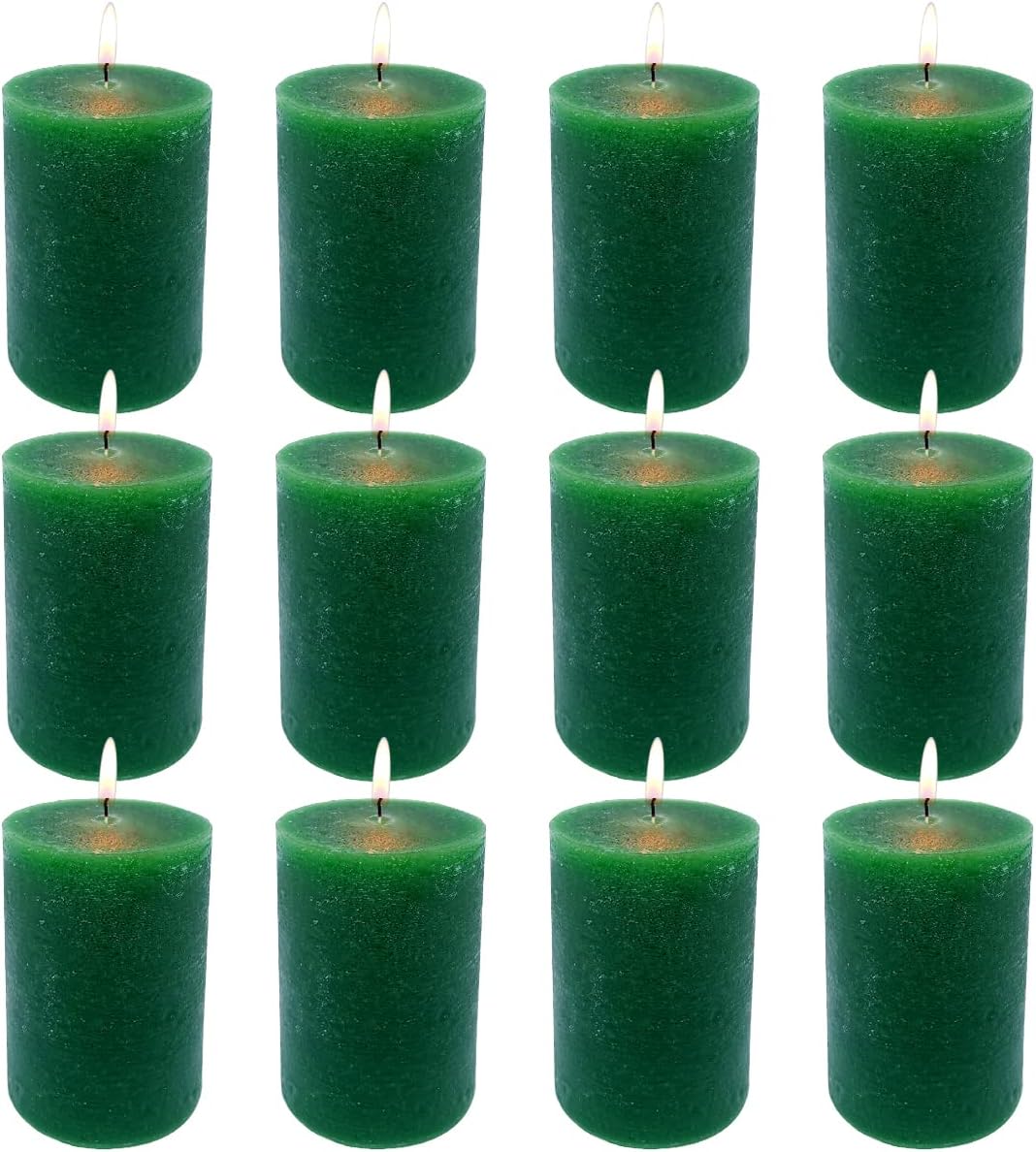MISSYO 12 Pack 2x3 Inch Green Rustic Pillar Candles, 24 Hours Unscented Column Candles, Dripless and Smokeless Candles for Christmas Home Decor, Wedding, Spell, Parties and Emergency