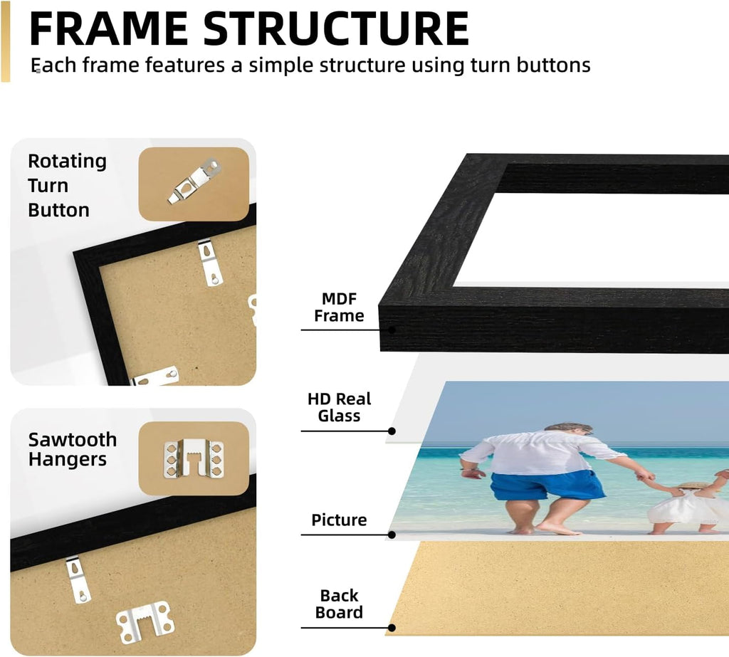 iRahmen Collage Picture Frames Set of 10,HD Real Glass,Rustic Wood,Black