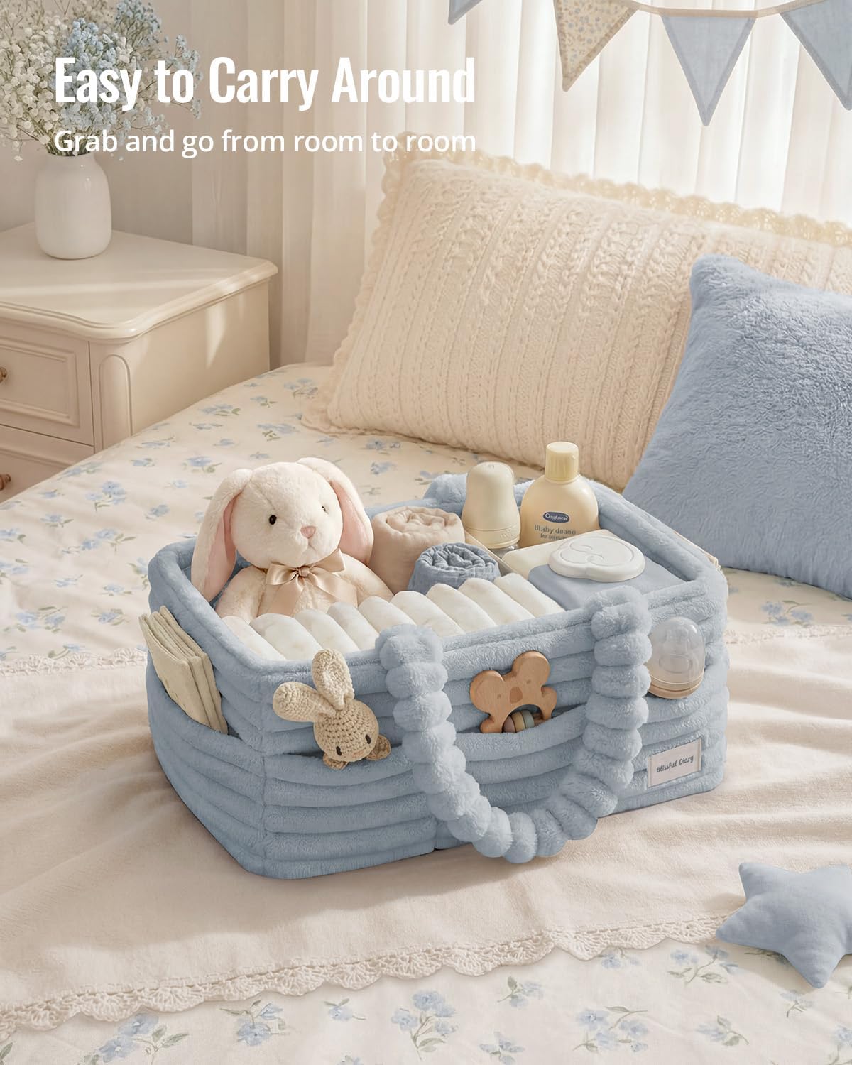 Blissful Diary Flannel Diaper Caddy Organizer & Gift Packaging, Light Blue